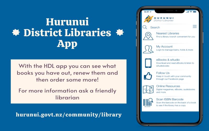 Advertising poster for the Hurunui District Libraries App